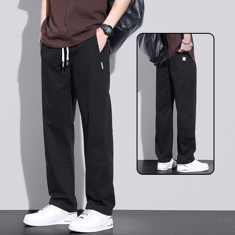 L-5XL กางเกงทำงานผู้ชายผ้าฝ้ายยืดกางเกงลำลองขนาดบวกพร้อมกระเป๋าข้างและเชือกผูก รูปที่ 2
