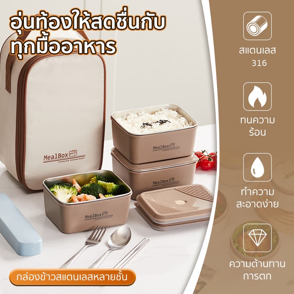 TEN MIRO กล่องข้าว กินอาหารร้อนได้ทุกเวลา อุ่นไมโครเวฟได้ สแตนเลส316 ปิดผนึก360°กันการรั่ว กล่องเก็บอุ่น กล่องข้าวเที่ยง รูปที่ 2