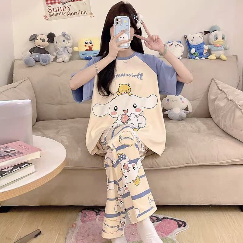 ชุดนอนผู้ใหญ่ ขนาด 5XL เซ็ตแขนสั้น-ขายาว ชุดนอนน่ารัก ชุดนอนลายการ์ตูน ชุดนอนมินิมอล ชุดนอนสาวอวบ รูปที่ 9