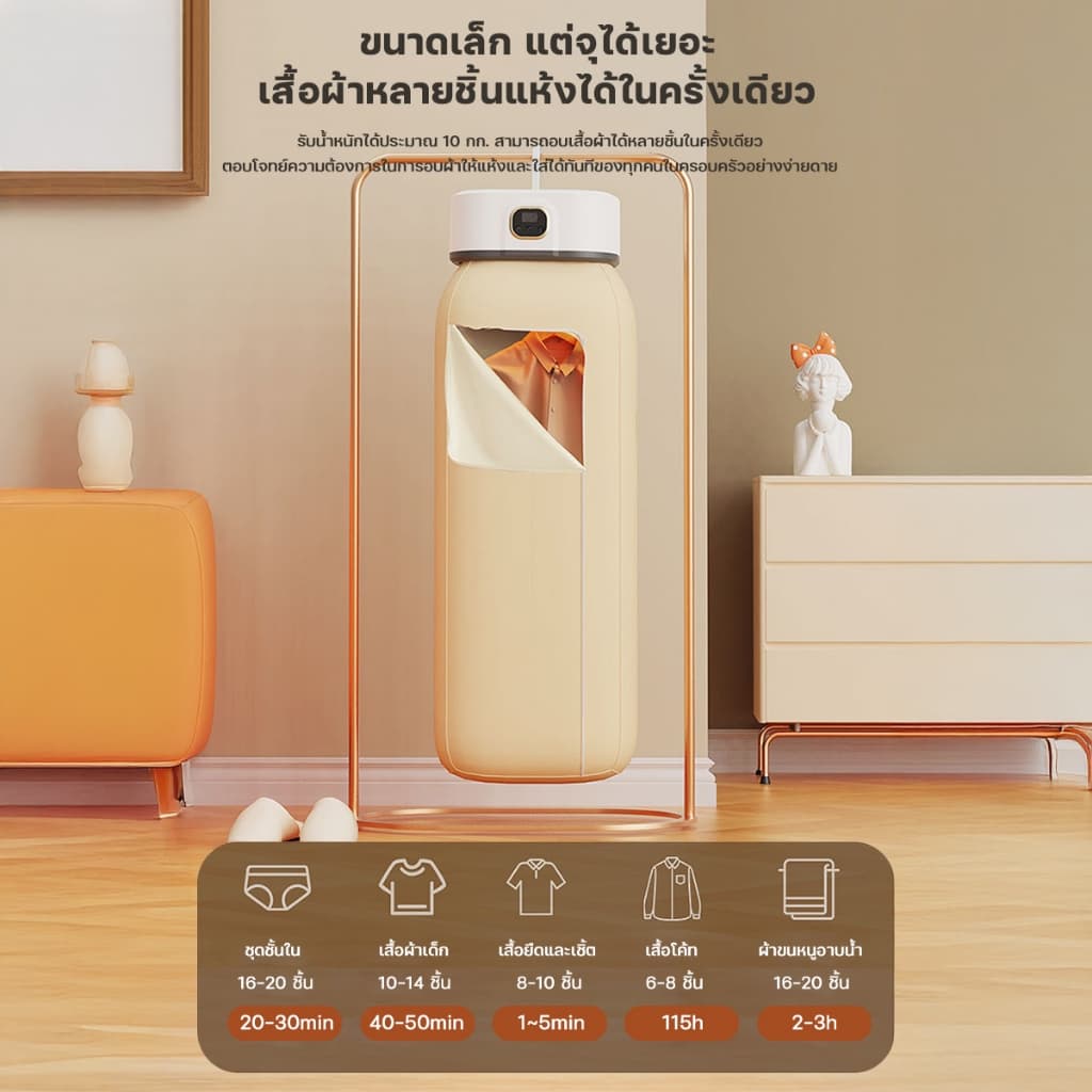 Auresonic เครื่องอบผ้า ซึ่งพับเก็บได้ 600W เครื่องอบผ้า Clothes Dryer กำลังสูง ตัวจับเวลา 8 ชั่วโมง ฆ่าเชื้อด้วยแสงUV รูปที่ 6
