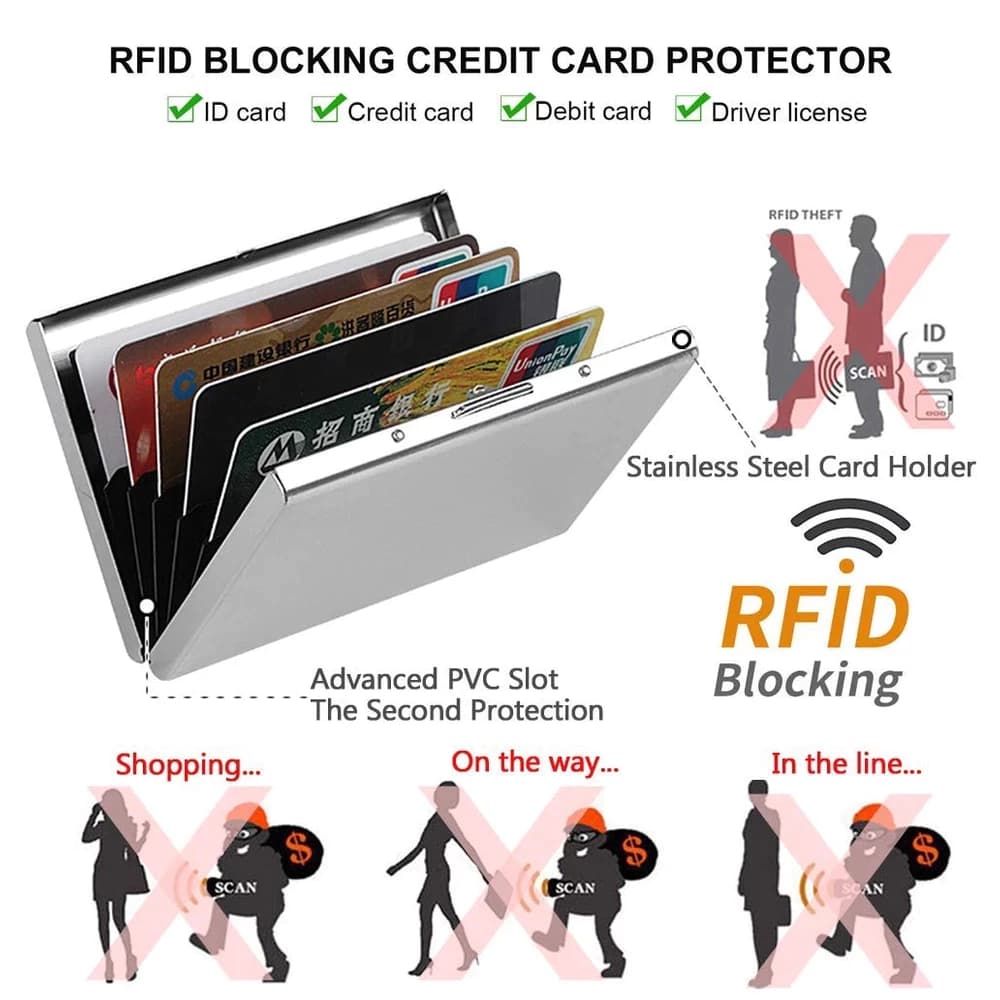 กล่องสแตนเลสสําหรับบัตรเครดิต ระบบป้องกัน Rfid Id การโจรกรรม กระเป๋าบัตร นามบัตรเครดิต ใส่ป้องกัน รูปที่ 2
