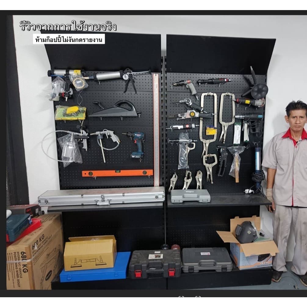 ชั้นแขวนโชว์สินค้า ชั้นวางเครื่องมือ ชั้นขายของ ขนาด93*35*200 cm.สีดำแถมตะขอให้1-2อันคะ รูปที่ 5