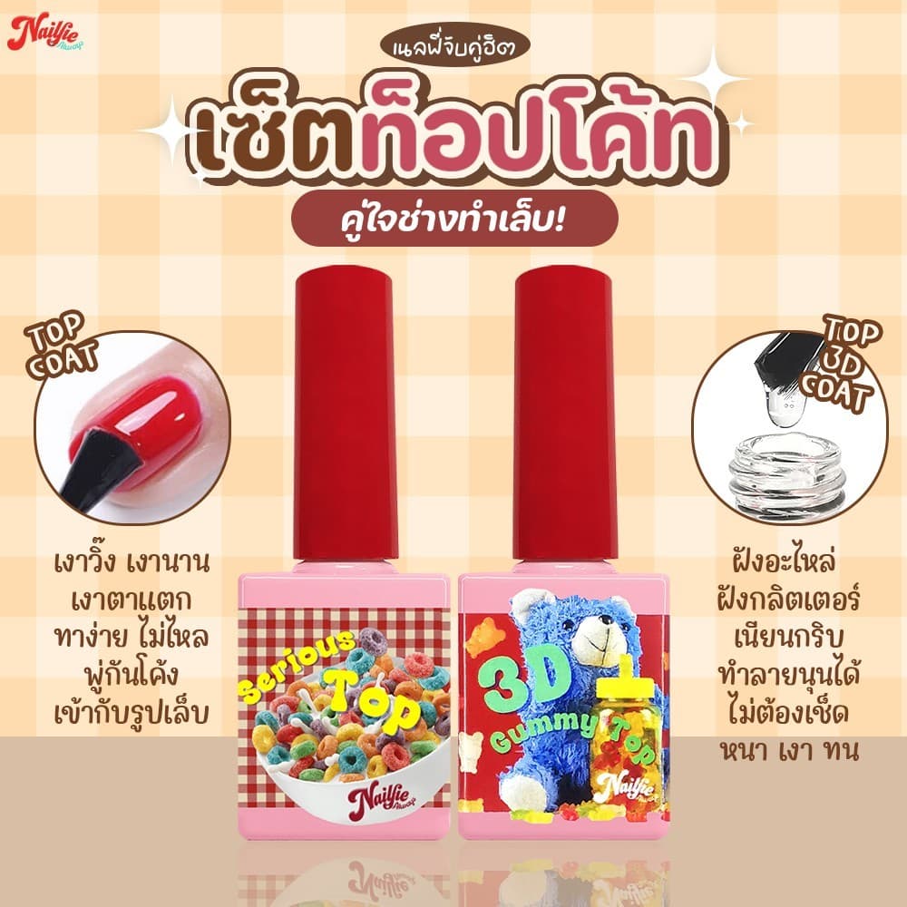 ท๊อปกระจก เงาตาแตก!! Nailfie Super top coat / Base coat /Top 3D เซทสุดคุ้ม เงาสุด รูปที่ 1