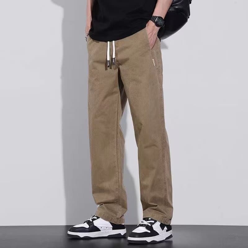 L-5XL กางเกงทำงานผู้ชายผ้าฝ้ายยืดกางเกงลำลองขนาดบวกพร้อมกระเป๋าข้างและเชือกผูก รูปที่ 4