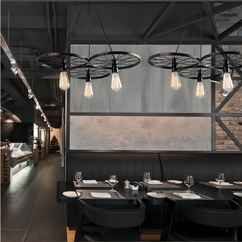 เรโทร สไตล์อินดัสเทรียล เหล็ก โคมระย้า LOFT ร้านกาแฟ บาร์ ร้านอาหาร โคมระย้า โคมไฟเพดาน ล้อเหล็ก โคมระย้า รูปที่ 3