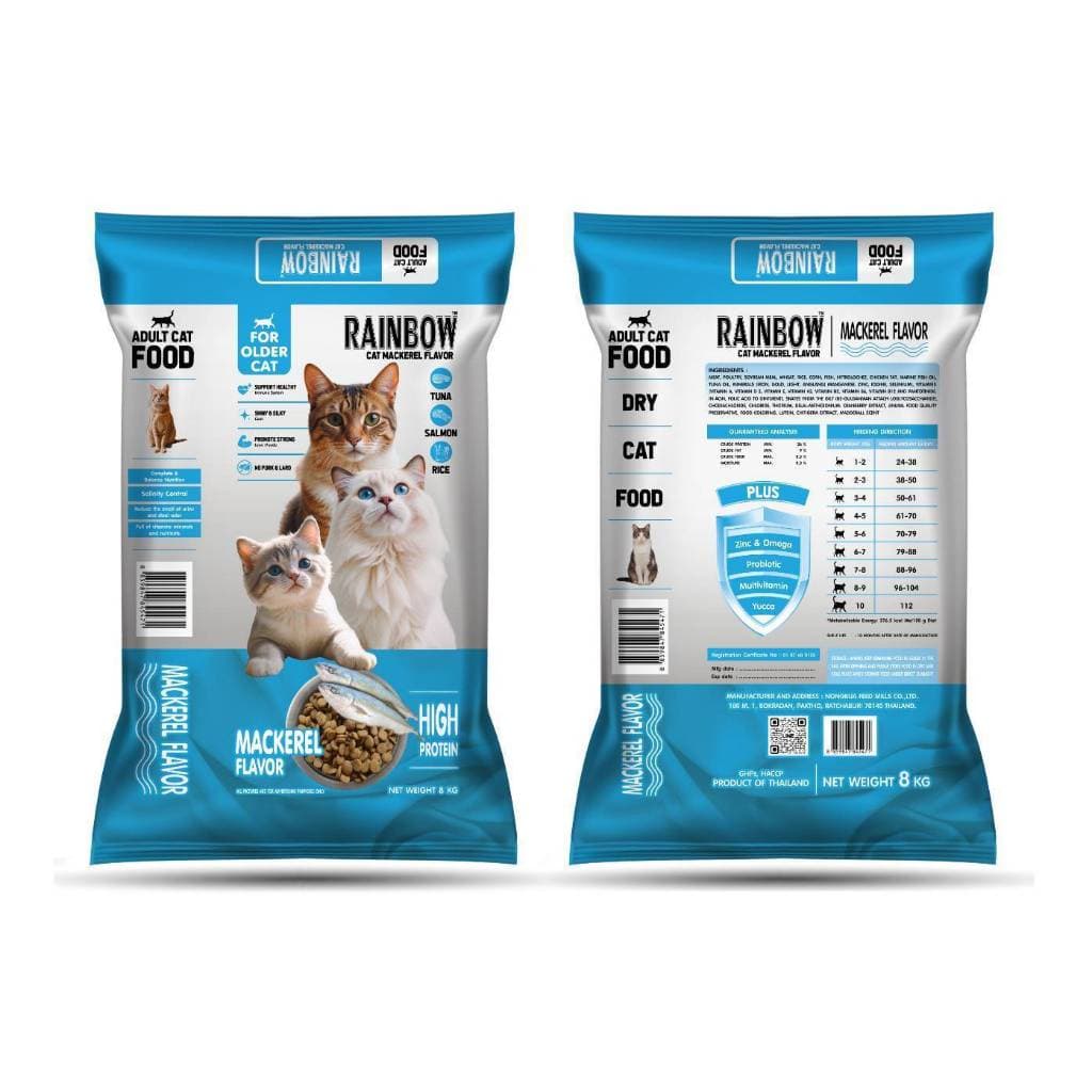Rainbow cat เรนโบว์ แคท อาหารแมว รสปลาทู ทูน่า และ 2mix ขนาด 15 kg ไม่รีแพ็ค รูปที่ 3