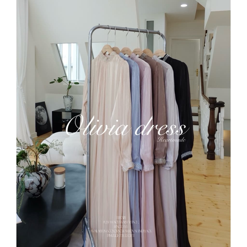 Heartmade—olivia dress เดรสยาวผ้าชิมเมอร์ซับในทั้งตัวแต่งแถบมุขเพชรพร้อมฮิญาบ รูปที่ 1