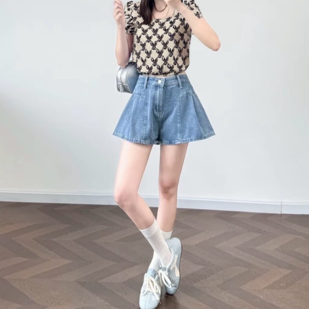 1731-NEWSIZE/XS-13XL/กางเกงยีนส์สั้นทรงสวยขากว้างมี4สีให้เลือกสีดำสีขาวสีฟ้าสีกรมแนวเซ็กซี่ รูปที่ 7