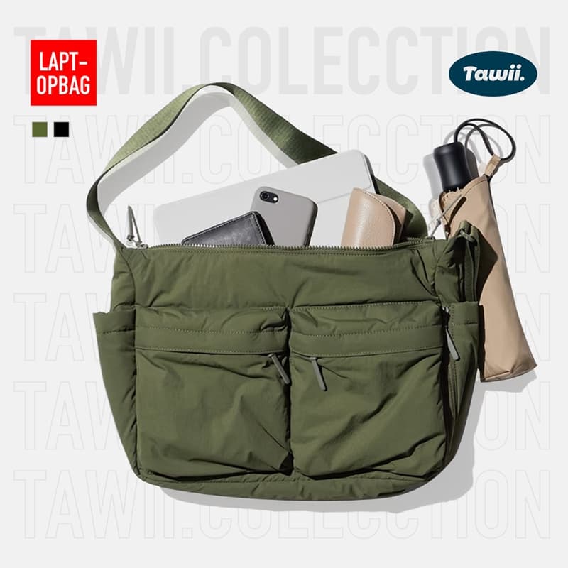Tawii. กระเป๋าคอม กระเป๋า ขนาดใหญ่ กระเป๋าข้าง สะพายข้างไนล่อน Unisex Bag กันน้ำ กระเป๋าเท่ๆ รูปที่ 4