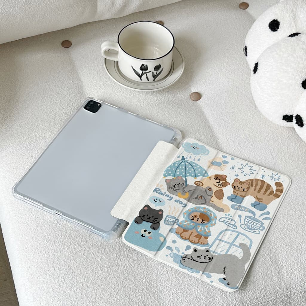 case iPad Air8 Air7 11 Gen11 ที่ใส่ปากกา ลูกแมววันฝนตก เคส iPad Gen10 Gen11Gen9 Pro11 2024 รูปที่ 2