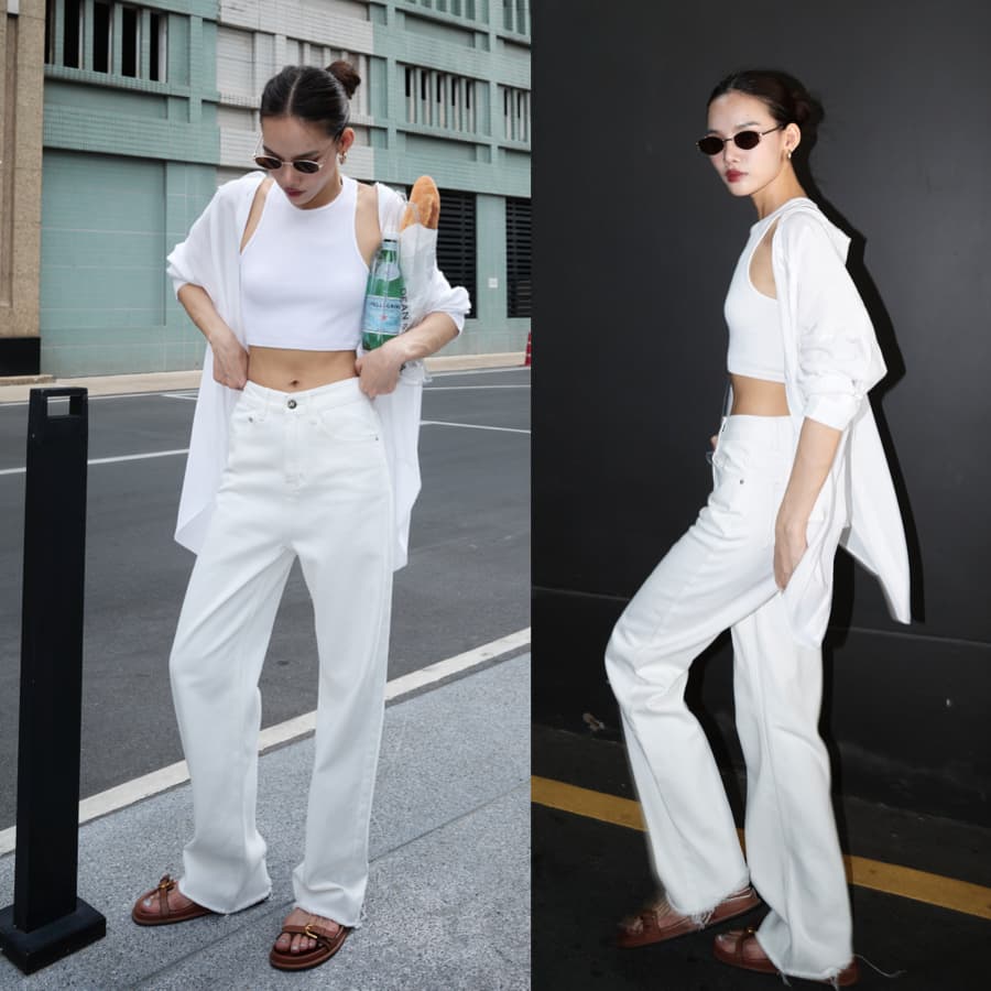 MERMAIDSTUDIO - PETITE SOUFFLÉ JEANS ยีนส์ทรงกระบอกผ้าไม่ยืด รูปที่ 4
