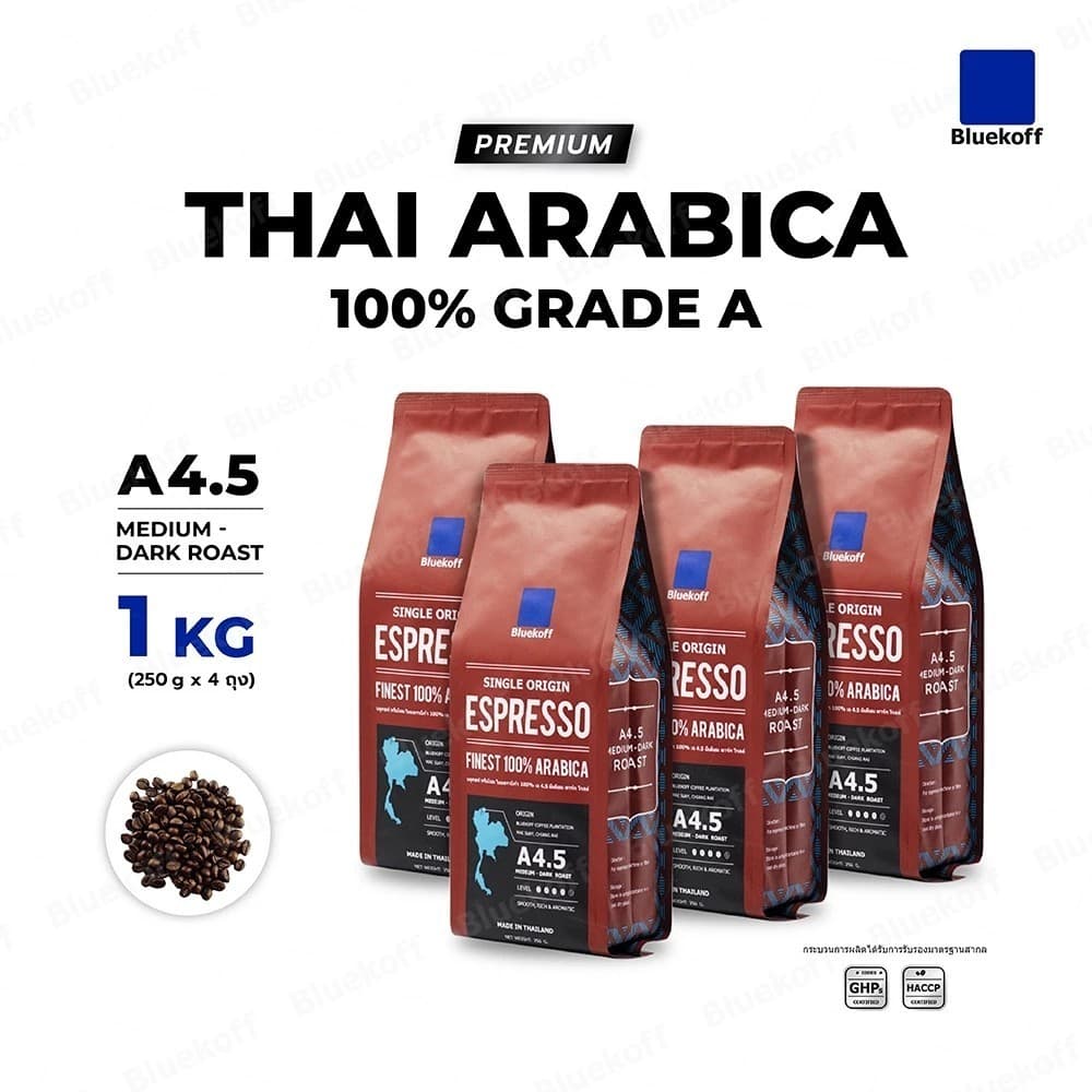 มีสินค้า Bluekoff A4.5 Medium-Dark Roast PremiumเกรดAจำนวน 1 กิโลกรัม รูปที่ 1