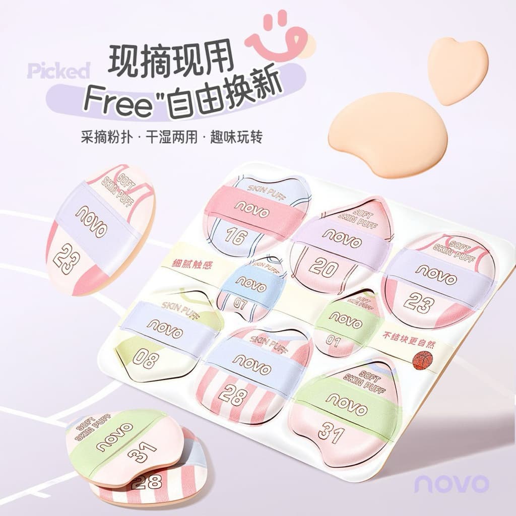 9100 NOVO พัฟ 8 ชิ้น เซ็ตพัฟแต่งหน้า นุ่มพิเศษ ใช้ได้ทั้งแห้งและเปียก พัฟแป้ง รูปที่ 2