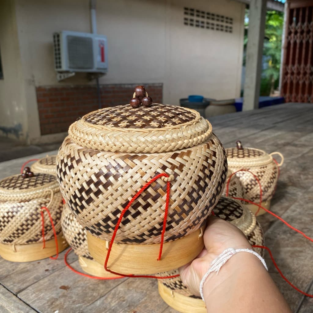 กระติบข้าวฟักทองเย็บหวาย 6-7 นิ้ว กระติบข้าวเหนียว แถมฟรีผ้าขาวบางทุกใบ รูปที่ 4