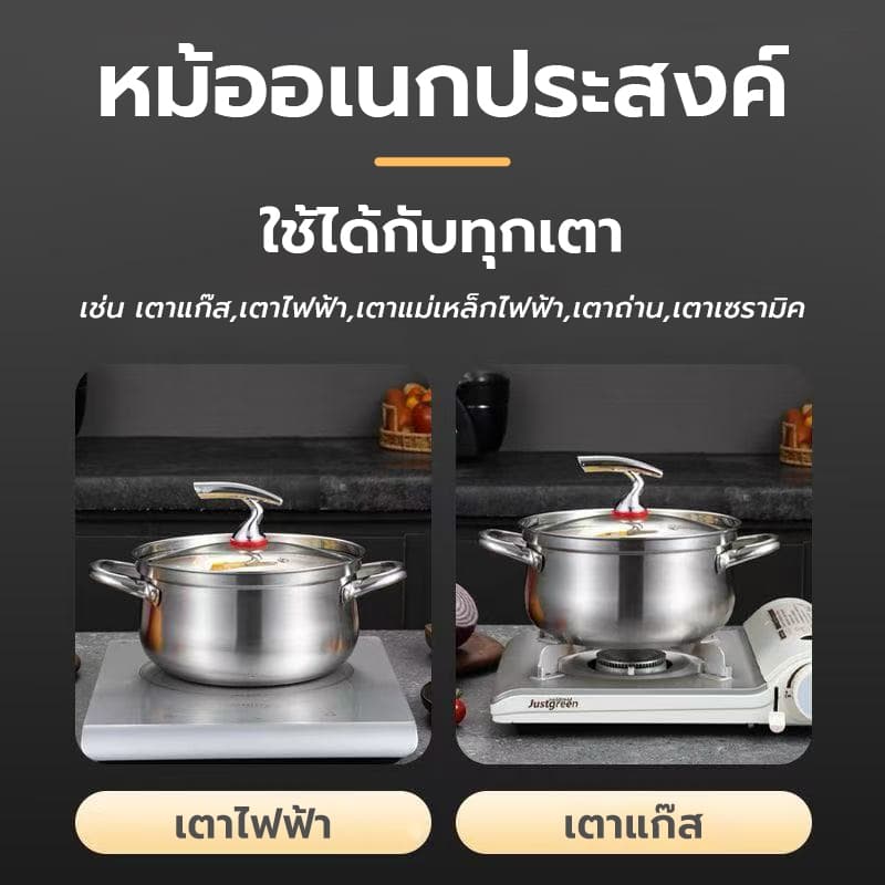 หม้อนึ่งสแตนเลส พร้อมฝาปิดกระจก ชุดหม้อนึ่ง รุ่นสองหู ขนาด24CM ใช้ได้กับทุกเตา หม้อต้มสแตนเลส รูปที่ 6