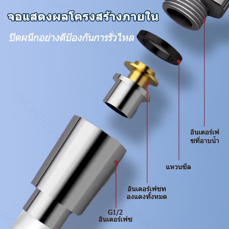 สายฝักบัวอาบนำ 2.5M สายฝักบัวซิลิโคน การหมุน 360° ป้องกันการพันกัน สายฝักบัวแรงดัน สายยางอ่างอาบน้ำ ป้องกันการระเบิด รูปที่ 5