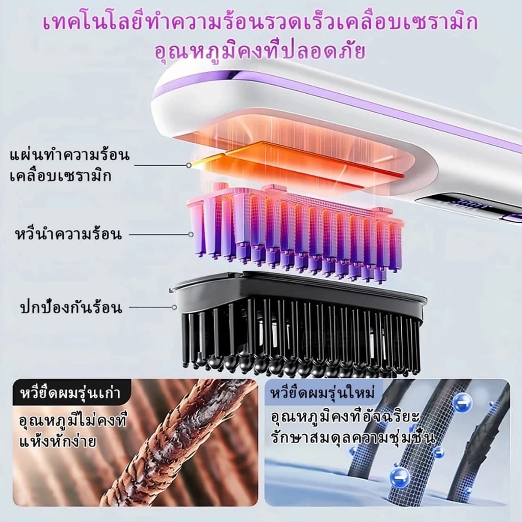 หวีไฟฟ้าไร้สาย หวีหนีบผม หวียืดผมไฟฟ้า มีไอออนลบปรับอุณหภูมิได้ ที่ยืดผม หวี ได้หวีไฟฟ้า โกผมตรง รูปที่ 6