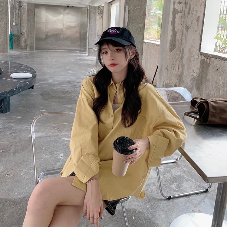 เสื้อผ้ากันแดดผู้หญิง แขนยาวหลวมๆ ทันสมัย เสื้อเชิ้ตสไตล์เกาหลี เรียบง่ายและใช้งานได้หลากหลาย สีพื้น มีกระเป๋าหน้า รูปที่ 9