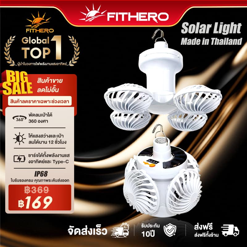 พับเก็บได้ หลอดไฟพกพา พัดลมโซล่าเซลล์ โซล่าเซลล์ Solar Light LED รับแสงได้ ชาร์จได้ 2 แบบ พัดลมพกพาไฟฉุกเฉิน fan รูปที่ 1