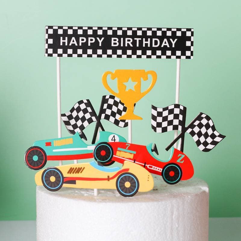 ป้ายปักเค้กวันเกิด HBD รถแข่ง ธง ถ้วยทอง DIY ชุด7ชิ้น รูปที่ 3