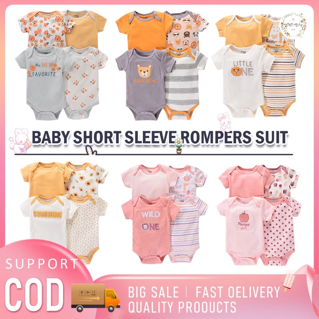 4PCS CICI ทารกแรกเกิด Jumpsuit ทารกแรกเกิดเด็กชายหญิงชุด ชุดเด็กแรกเกิด 1เซ็ต4ชิ้น ผ้าฝ้าย100%