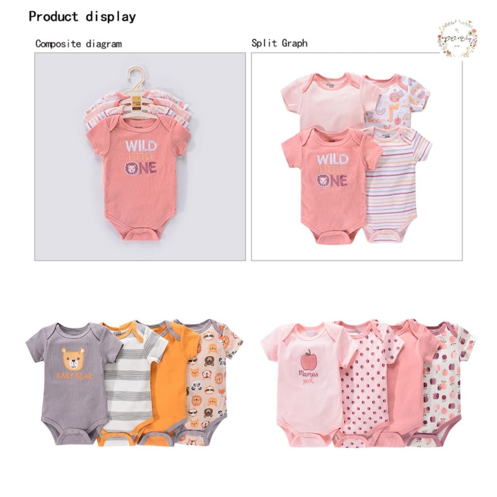 4PCS CICI ทารกแรกเกิด Jumpsuit ทารกแรกเกิดเด็กชายหญิงชุด ชุดเด็กแรกเกิด 1เซ็ต4ชิ้น ผ้าฝ้าย100% รูปที่ 2