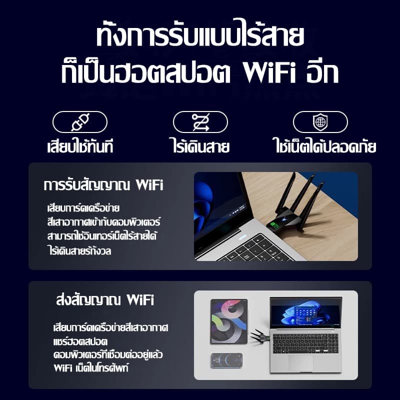 ตัวรับสัญญาณ wifi ไร้ไดรฟ์ ทะลุกำแพงได้ 2.4G-5.8G 6500Mbps USB3.0 ไวไฟไร้สาย 5g ตัวรับสัญญาณไวไฟ เครื่องรับ wifi รูปที่ 8