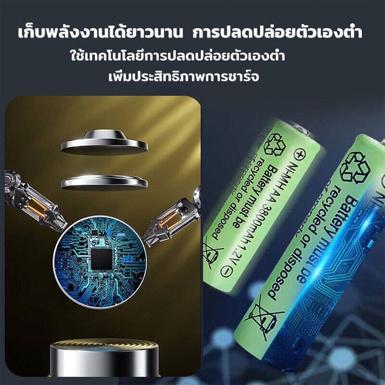 ถ่านชาร์จ 1.2V Ni-MH AA3800/AAA700 แบตเตอรี่รีโมทคอนโทรลแบบชาร์จไฟได้ Type-C State of Charge LED พอร์ตชาร์จ รูปที่ 4