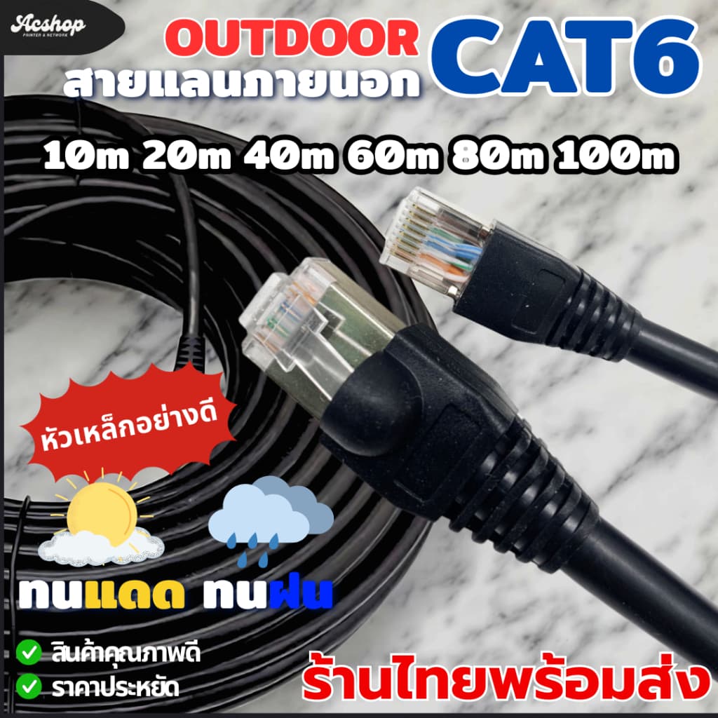 สายแลนภายนอก CAT6 Lan cat6 Outdoor UTP RJ45 outdoor 20m 40m 60m 80m 100m สายแลน Cat6 ทนแดด ทนฝน รูปที่ 1