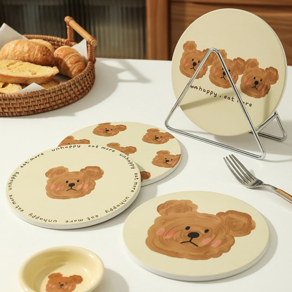 CODที่รองแก้ว ลายหมี Bear สุดน่ารัก ที่รองแก้วซับน้ำ แผ่นหินรองแก้วดูดซับน้ำ 14*14cm รูปที่ 2