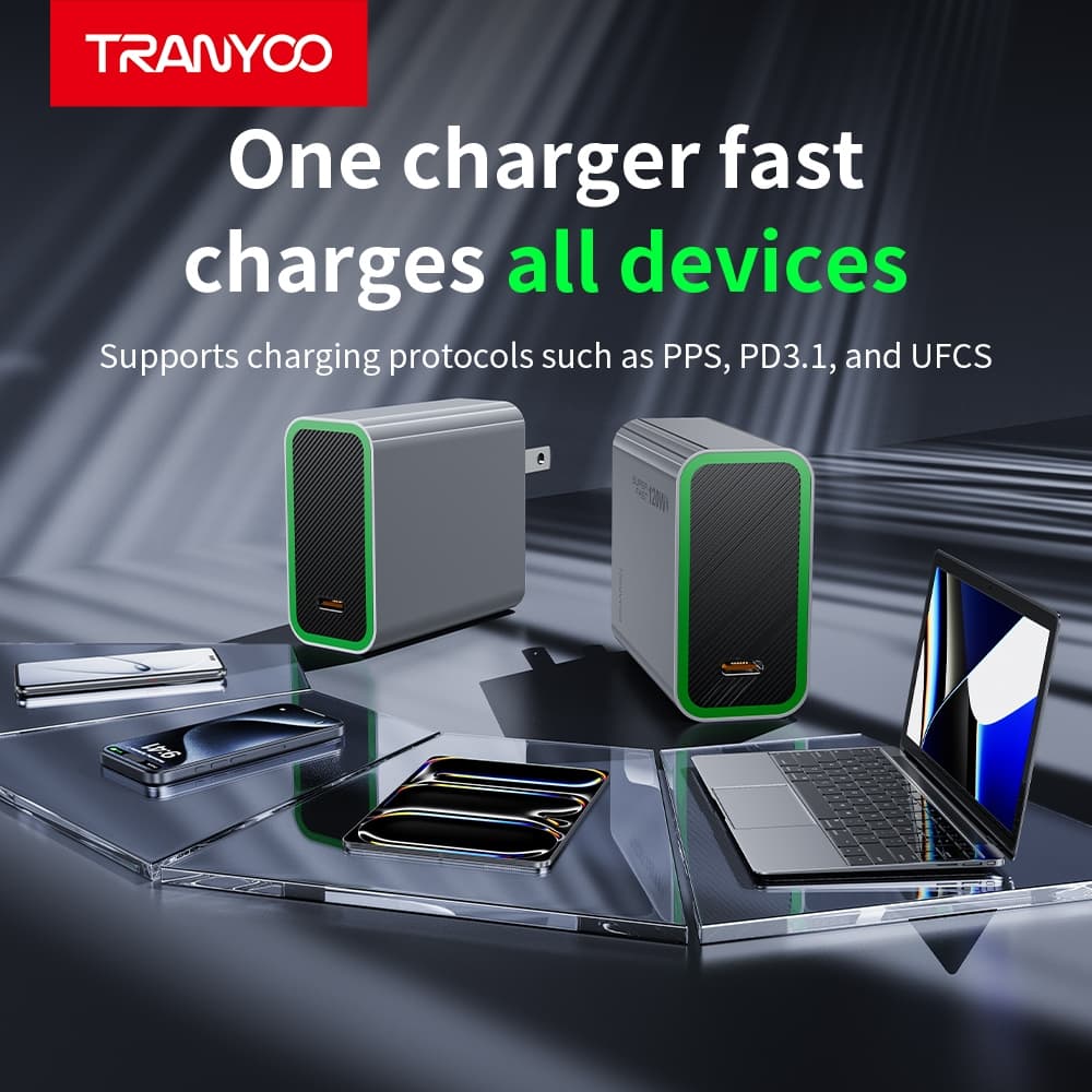 TRANYOO GaNซุปเปอร์ชาร์จเจอร์ 120W รองรับโปรโตคอลการชาร์จเร็วสำหรับโทรศัพท์มือถือทุกแบรนด์และแล็ปท็อป รูปที่ 5