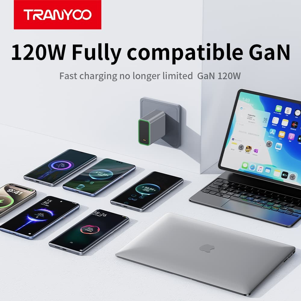 TRANYOO GaNซุปเปอร์ชาร์จเจอร์ 120W รองรับโปรโตคอลการชาร์จเร็วสำหรับโทรศัพท์มือถือทุกแบรนด์และแล็ปท็อป รูปที่ 9