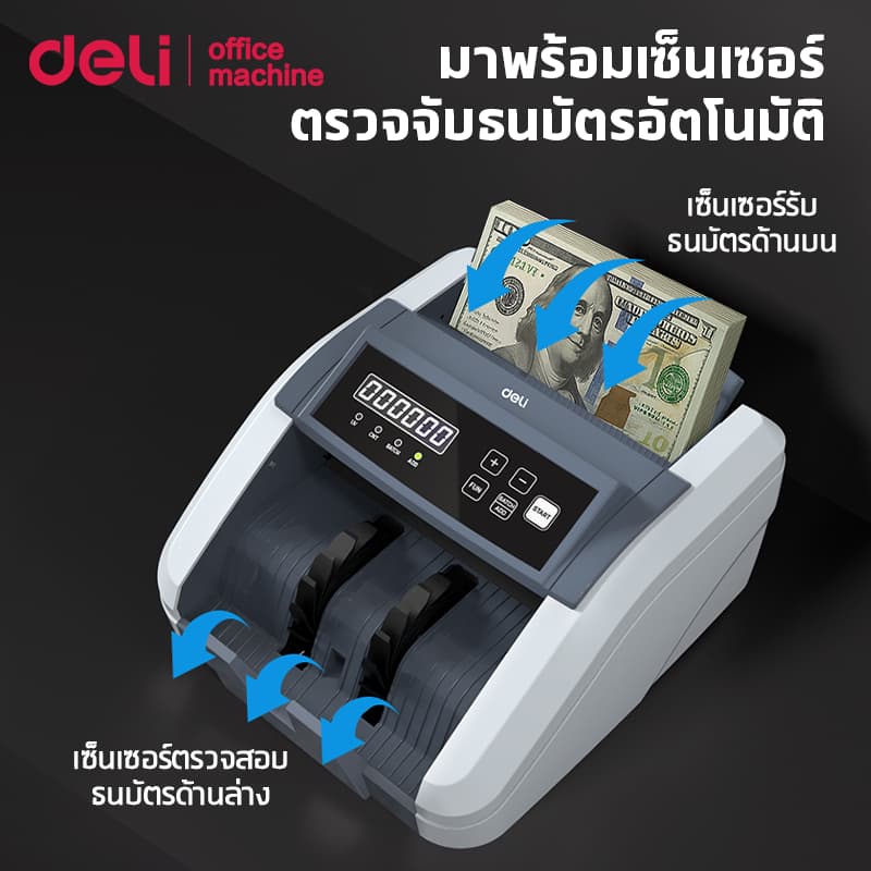 Deli เครื่องนับเงิน เครื่องนับธนบัตร ​จอLCD ตรวจ​แบงค์ปลอมได้ มี 4,6 โหมด bill counter รูปที่ 2