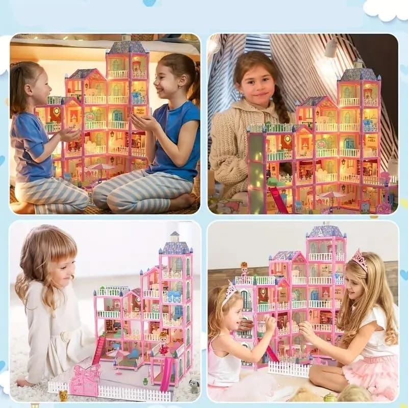 บ้านตุ๊กตา 3 ชั้น สูง 48 ซม. พร้อมไฟสวย + แถมตุ๊กตา! ของขวัญสำหรับเด็กผู้หญิง ปราสาทวิลล่าบ้านเด็ก ของเล่นปริ รูปที่ 9