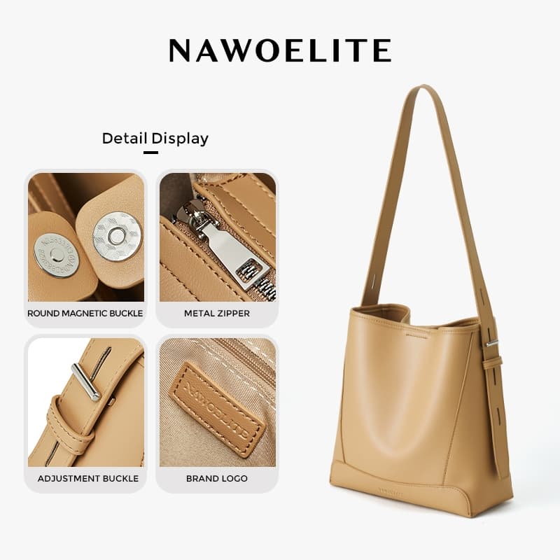NAWOELITE กระเป๋าถังหนัง PUคลาสสิก กระเป๋า Crossbody Bag กระเป๋าแฟชั่นสุภาพสตรีกระเป๋าสะพายไหล่ Bucket Bag รูปที่ 2