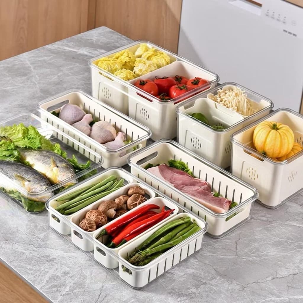 กล่องเก็บอาหาร 8 ช่อง เก็บของในตู็เย็น แบบแบ่งช่อง ปิดผนึก หิ้วได้ หนามาก แข็งแรง รูปที่ 6