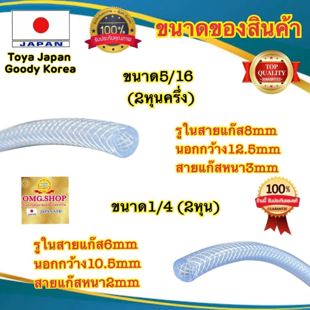 TOYA JAPAN สายแก๊ส ใยด้ายถัก แท้อย่างดี ขนาด 1/4” 5/16” 3/8” 1/2” 3/4” 1นิ้ว แบ่งขายเป็นเมตร มาตรฐานJapan ปลอดภัย100% รูปที่ 3