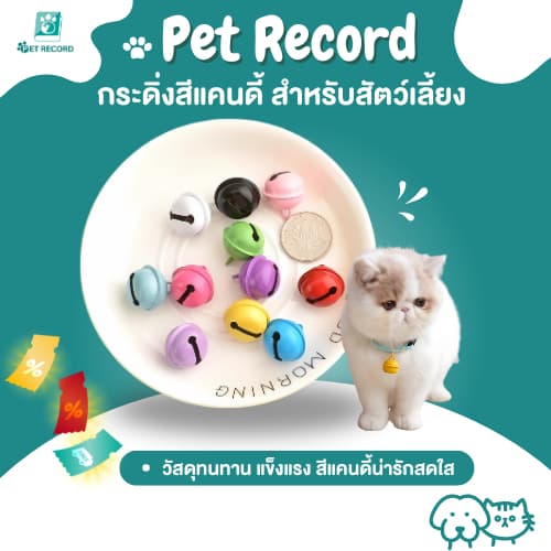 Pet Record ปลอกคอกระดิ่ง ขนาด 22 มม. สีแคนดี้ สําหรับสัตว์เลี้ยง สุนัข แมว DIY รูปที่ 1