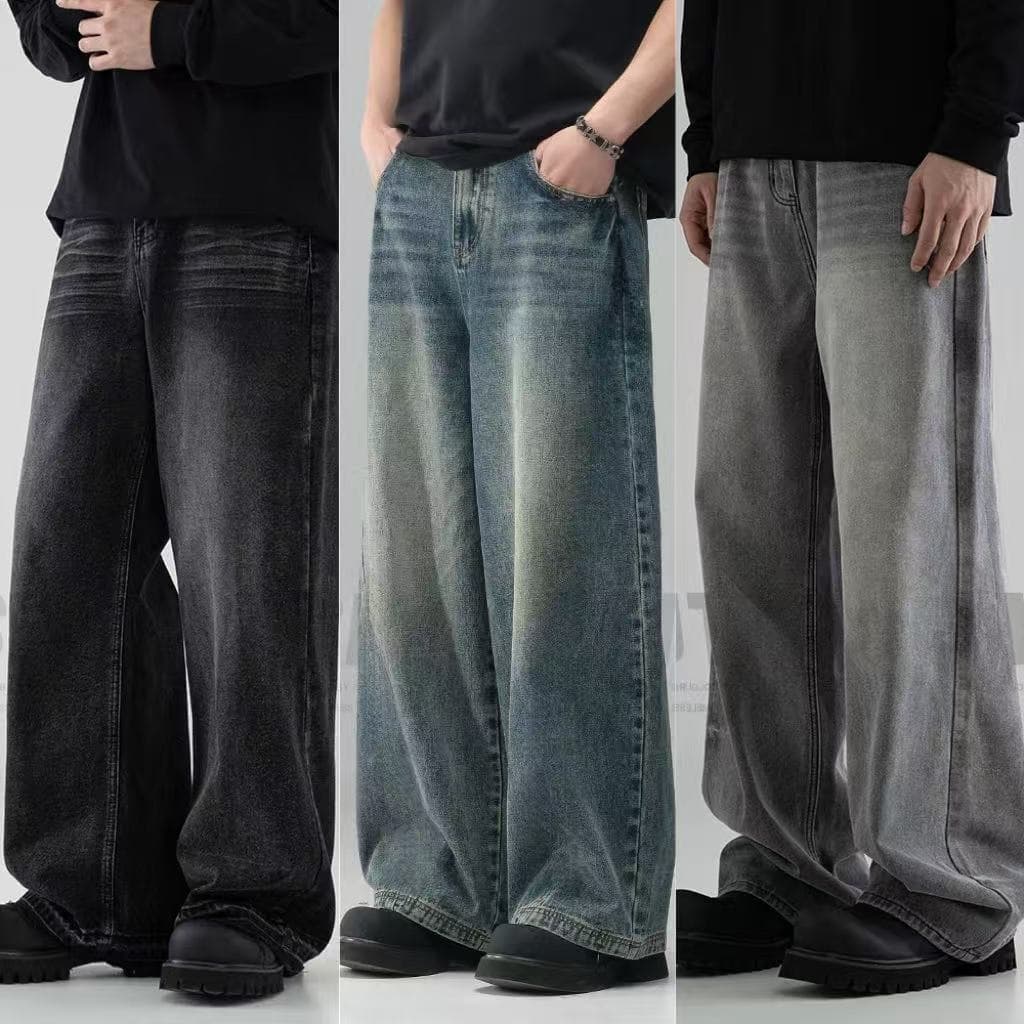 กางเกงยีนส์กระบอกใหญ่ กระบอกลิซ่า ยีนส์สนิมเขียวฟอก S-4XL รูปที่ 1