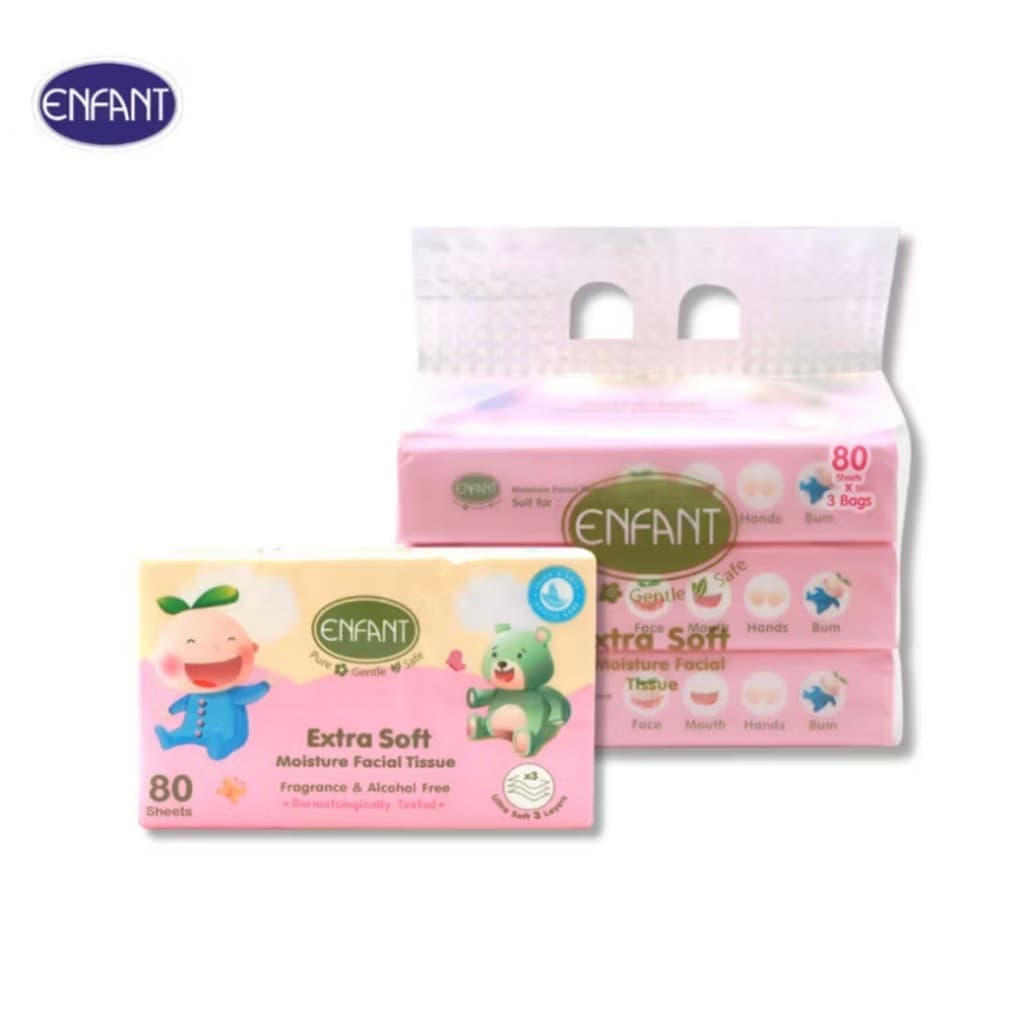 ENFANT Extra Soft Moisture Facial Tissue ทิชชู่ผสมมอยส์เจอร์ ชนิดนุ่มพิเศษ 1แพ็ค/3 ห่อ รูปที่ 1