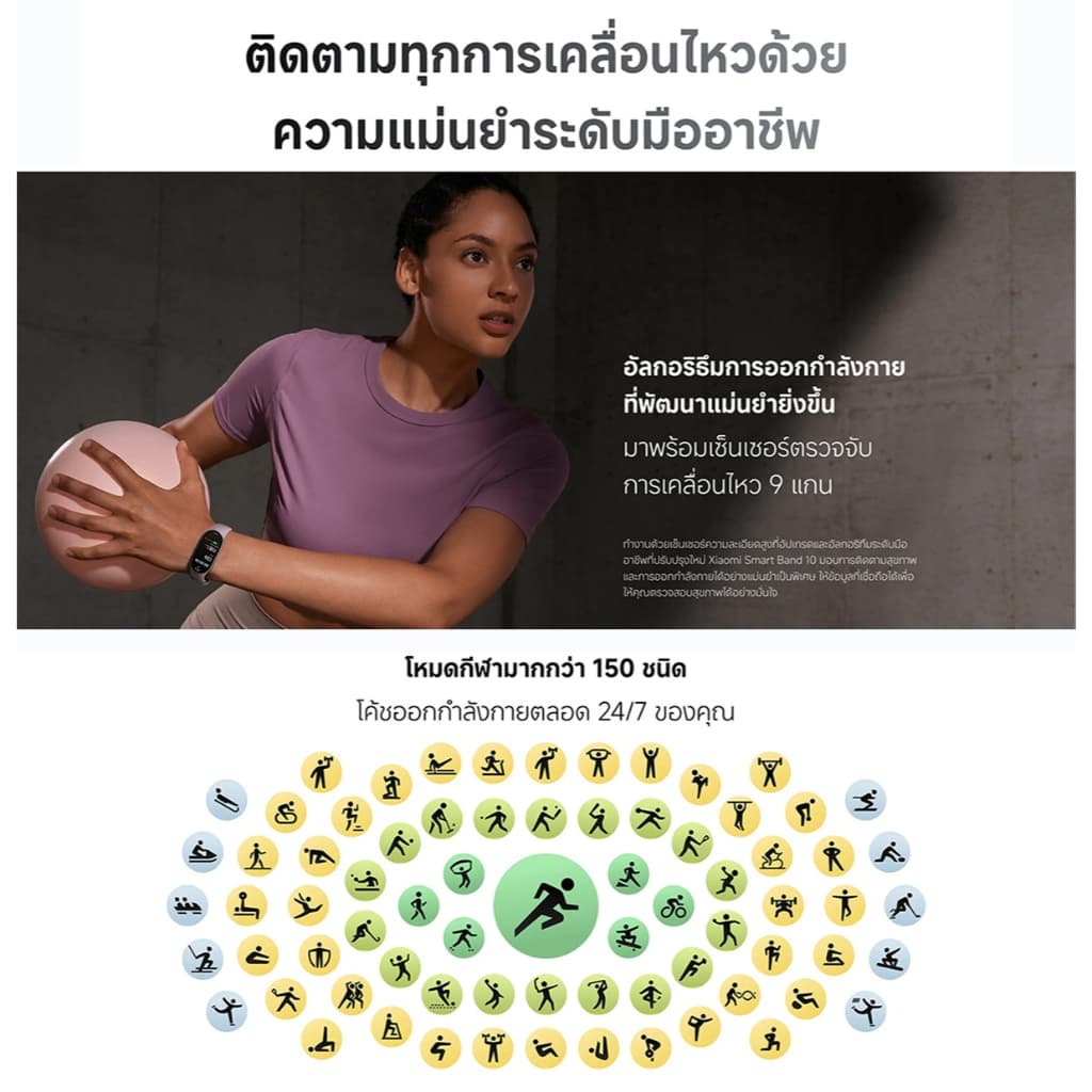 Xiaomi Mi Band 10/10 Pro นาฬิกาสมาร์ทวอทช์ การวัดออกซิเจนในเลือด หน้าจอ1.72"60Hz AMOLED การปรับความสว่างได้อัจฉริยะ รูปที่ 5