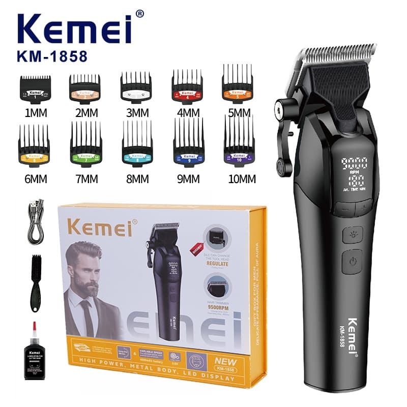 Kemei KM-1858 ปัตตาเลี่ยนตัดผมไร้สาย อุปกรณ์ครบชุด ตัดผมไฟฟ้า กันขอบ กันลาย สินค้า รูปที่ 1