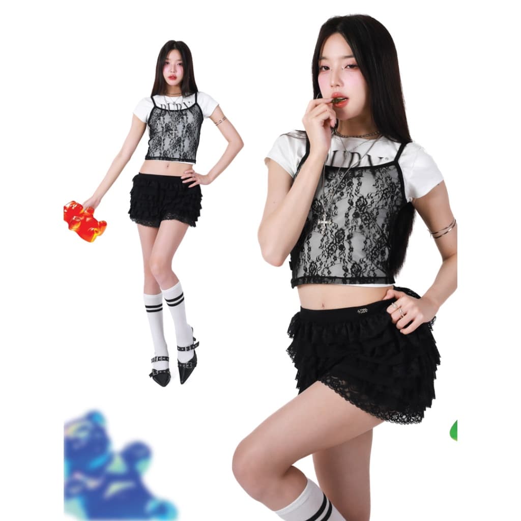 kome.offi เสื้อสายเดี่ยวลูกไม้ รุ่น lacy tank top รูปที่ 4