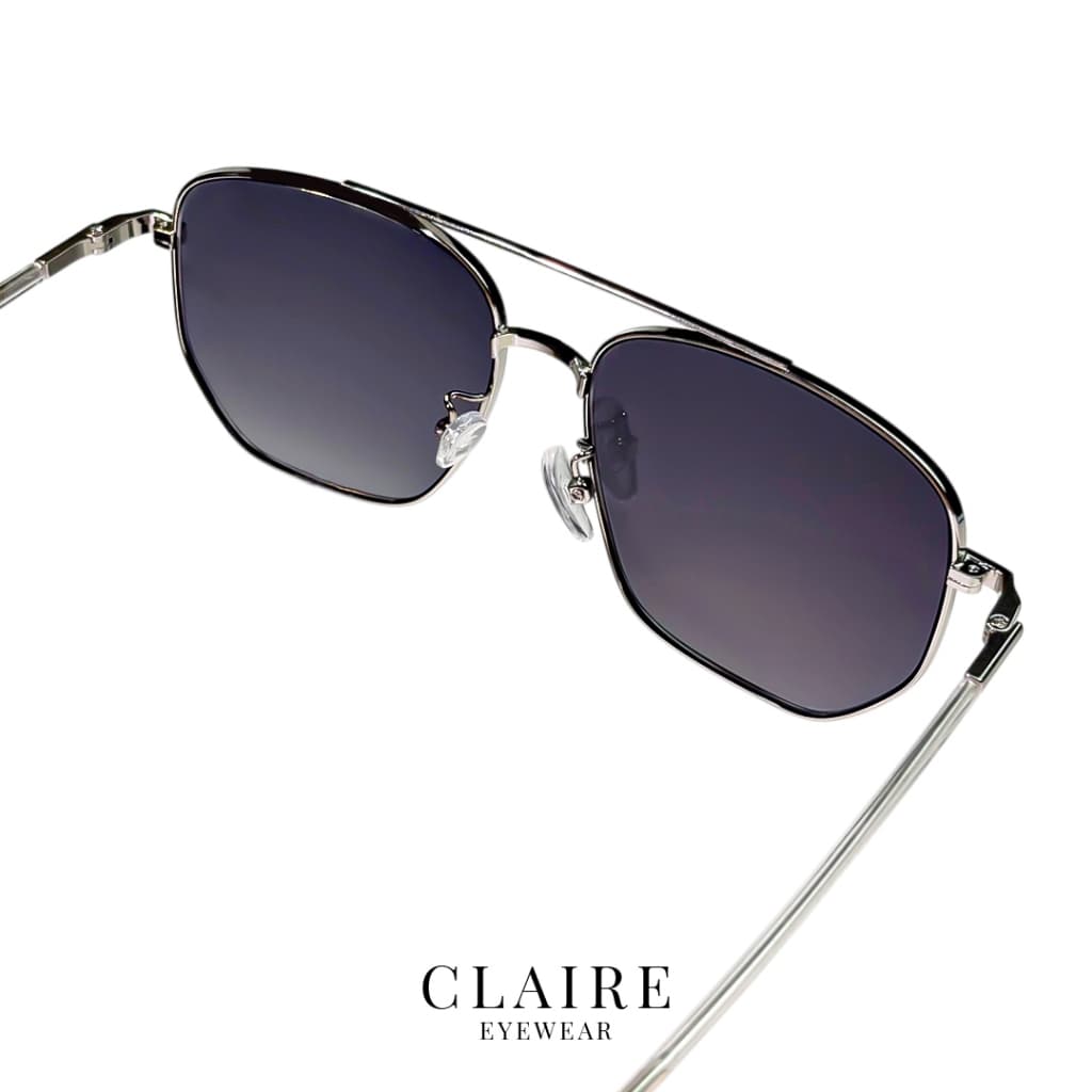 CLAIRE : แว่นกรองแสงสีฟ้าไม่มีค่าสายตา รุ่น Luna Silver กันแดดUV ออกแดดเลนส์เปลี่ยนสี "เทาดำ" | Glasses รูปที่ 8