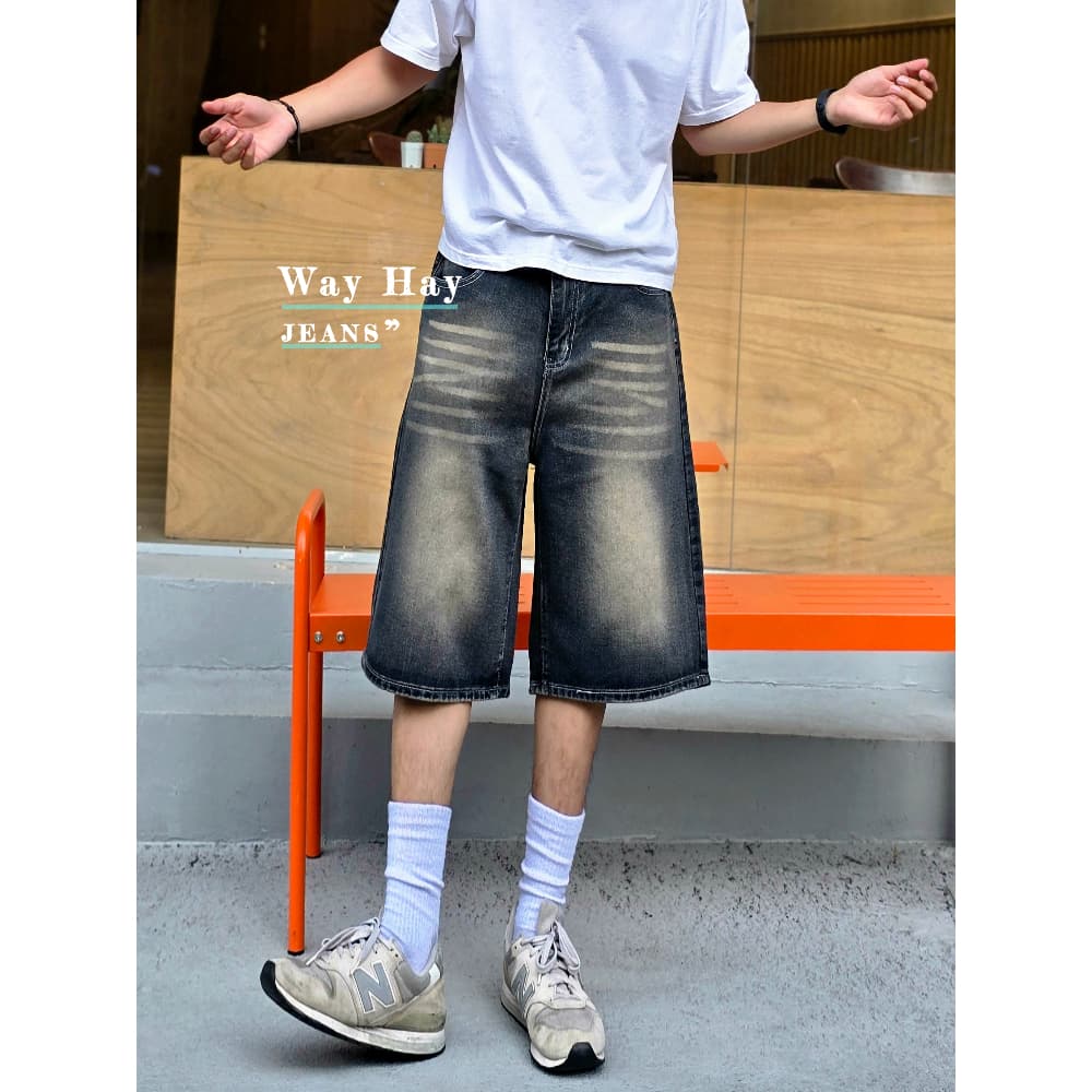 3 สี Short Jeans กางเกงยีนส์ ทรงหลวม สไตล์เกาหลี แฟชั่น สำหรับผู้ชาย รูปที่ 3