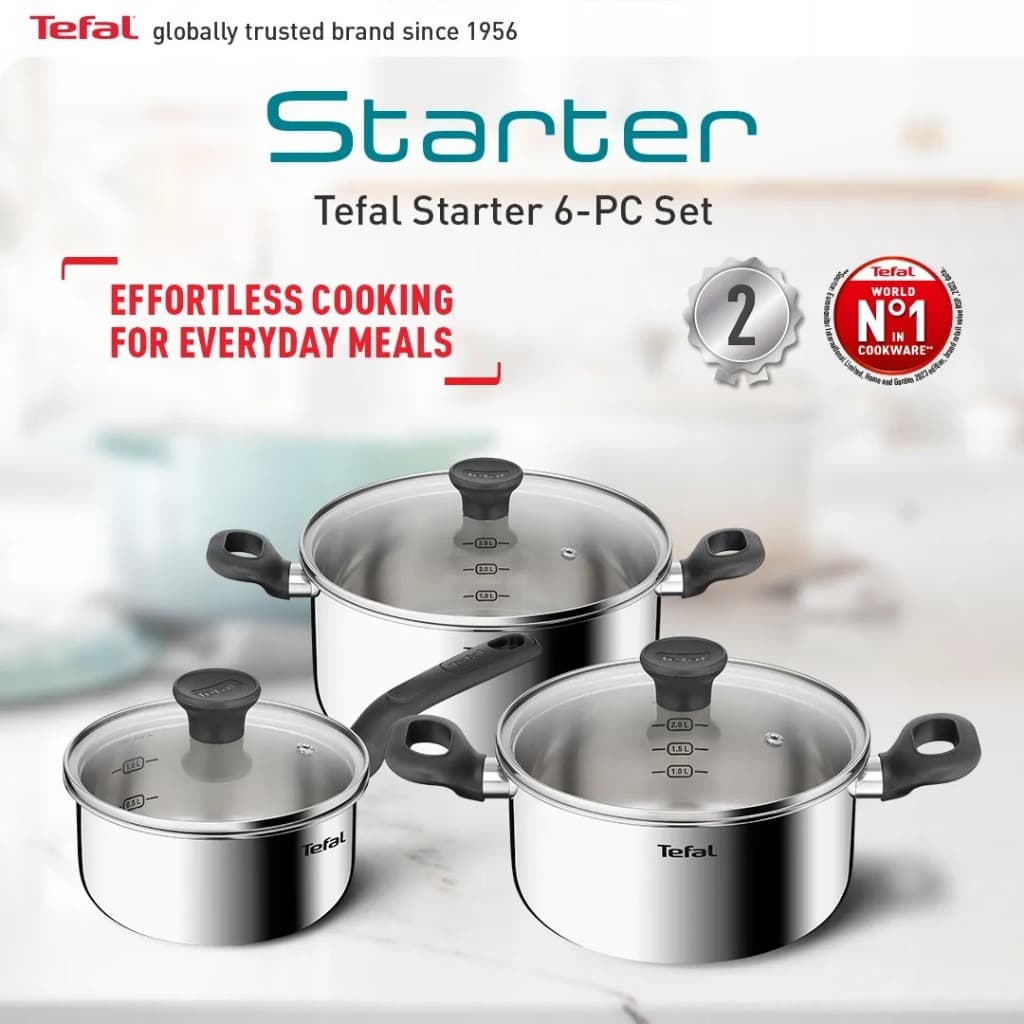 Tefal ชุดหม้อ Starter 6 ชิ้น รุ่น E325S695 :หม้อหู 24 ซม.+ ฝา หม้อหู 20 ซม.+ ฝา หม้อด้าม 16 ซม.+ ฝา รูปที่ 2
