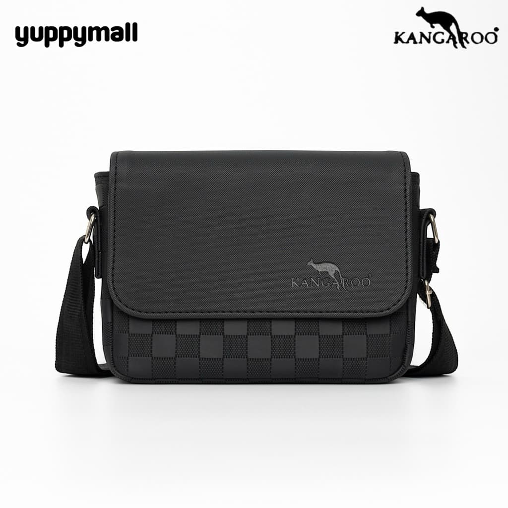 กระเป๋าสะพายข้าง  Kangaroo หนัง PU ลายตารางฝาเรียบ ขนาด 8.5 นิ้ว Made in Thailand