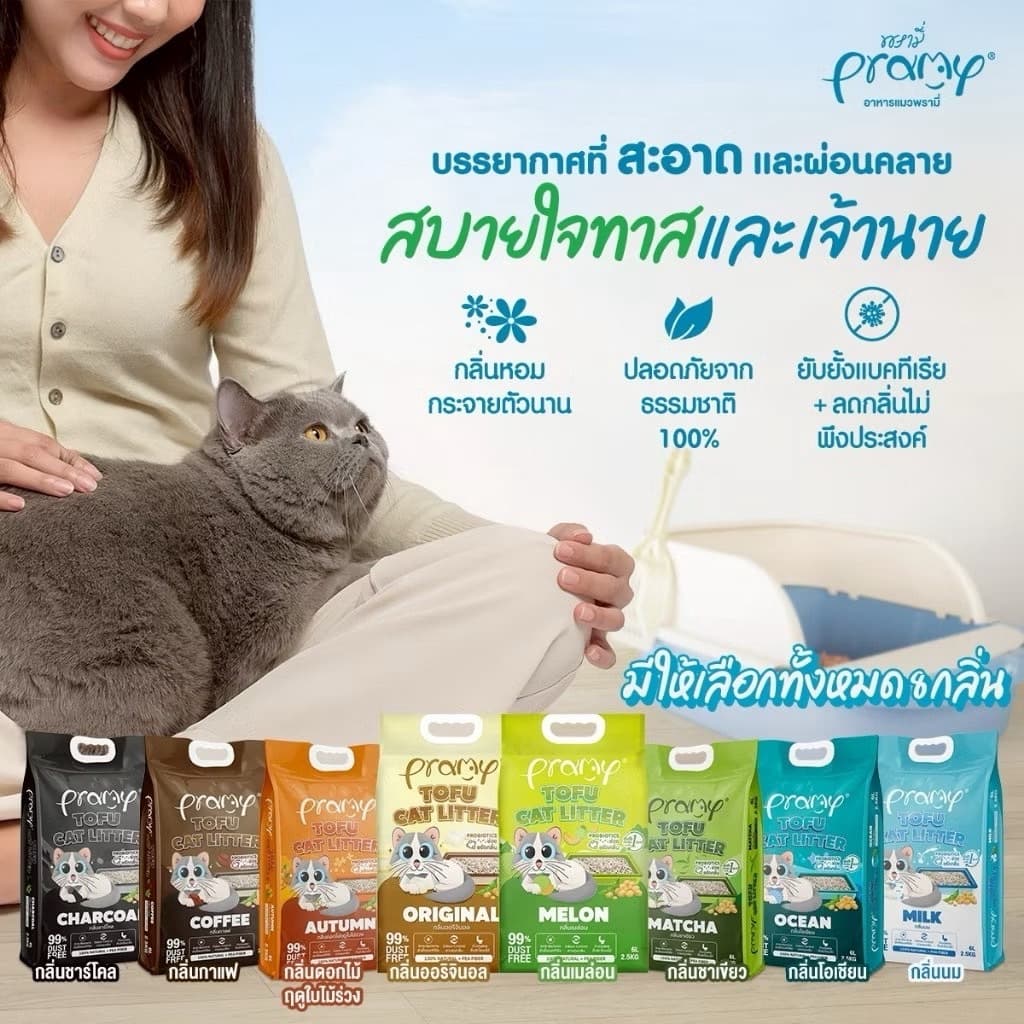 Pramy พรามี่ ทรายแมวเต้าหู้ สูตรไร้ฝุ่น จับตัวเป็นก้อนเร็ว ขนาด 6 ลิตร รูปที่ 8