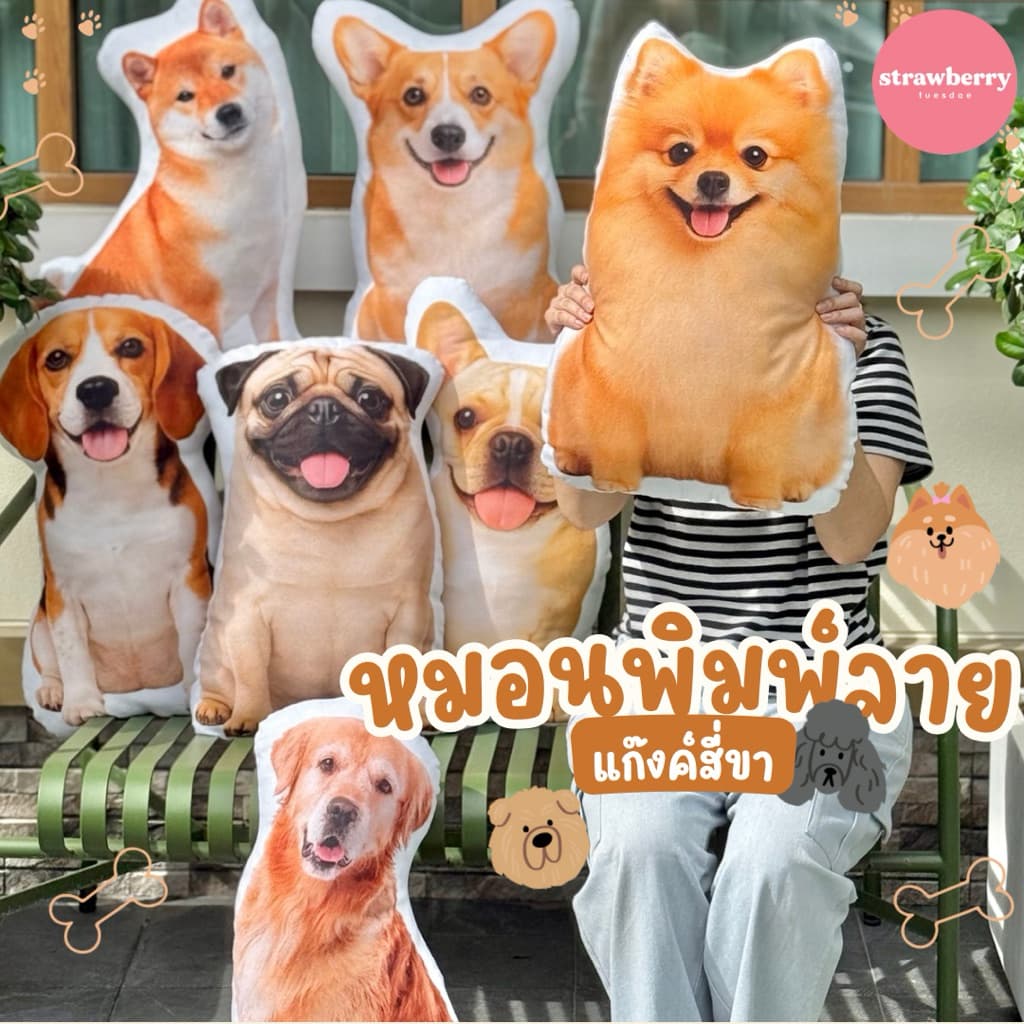 หมอนพิมพ์ลายเจ้าหมา ตุ๊กตาหมา หมอนหมา ขนาด60cm ใบใหญ่ สีสวยคมชัด สต็อคแน่น มีเก็บปลายทาง รูปที่ 2