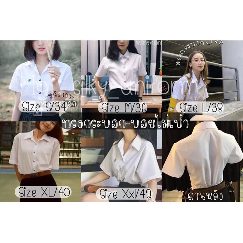 เสื้อนักศึกษาทรงกระบอก สีขาวนวล หน้าหลังว่าง ไม่มีกระเป๋า ถูกระเบียบ รูปที่ 4